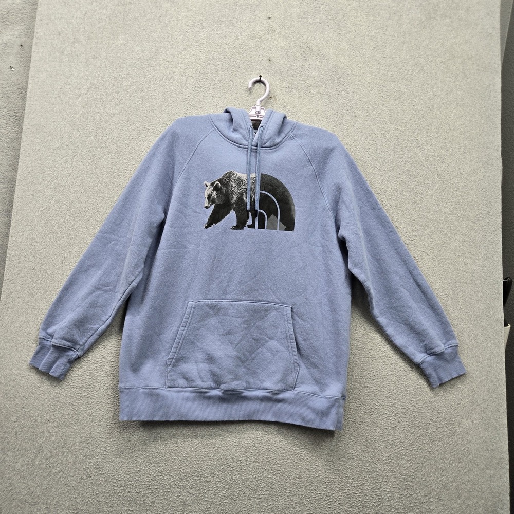 The North Face Women Hoodie XL Blue Graphic Bearlogo Activewear Drawstring